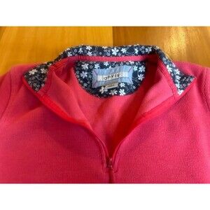 Orvis Shirt Womens Small Pink 1/4 Zip Sweater Ribbed Knit Floral Trim Sweatshirt
